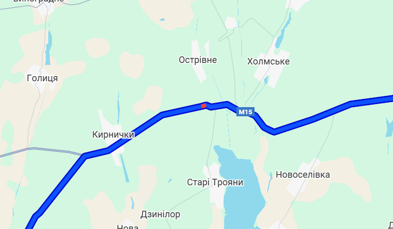 Затор біля села Острівне. Фото: скриншот Google Maps