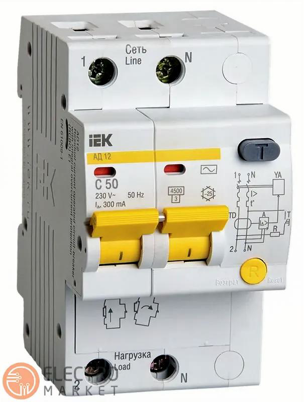 Дифавтомат АД12 50А 300мА 4,5кА 2 полюси тип C тип AC MAD10-2-050-C-300 IEK