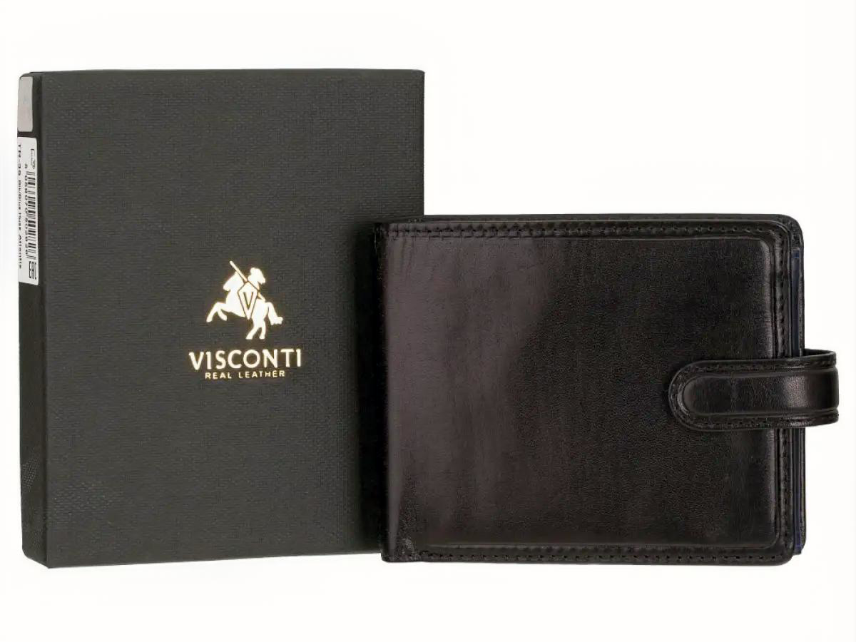Гаманець чоловічий чорний з синім Visconti TR35 BLK/BLUE Atlantis c RFID (Black Blue)
