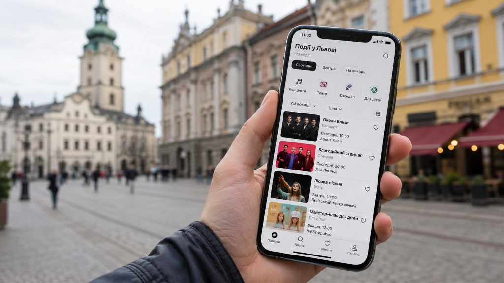 Афіша Львова на екрані смартфона