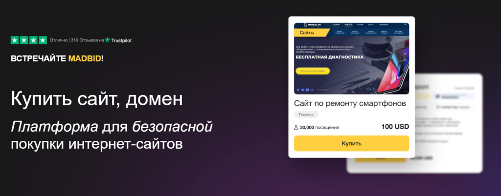 Купить сайт, домен на платформе для безопасной покупки интернет-сайтов MADBID