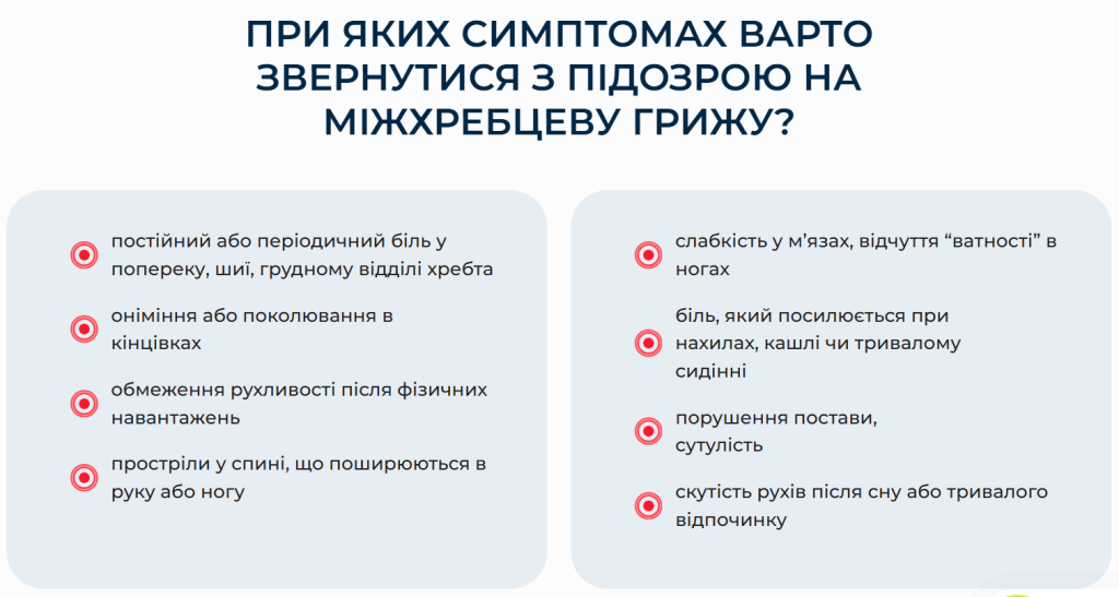 Симптоми виникнення міжхребцевої грижі