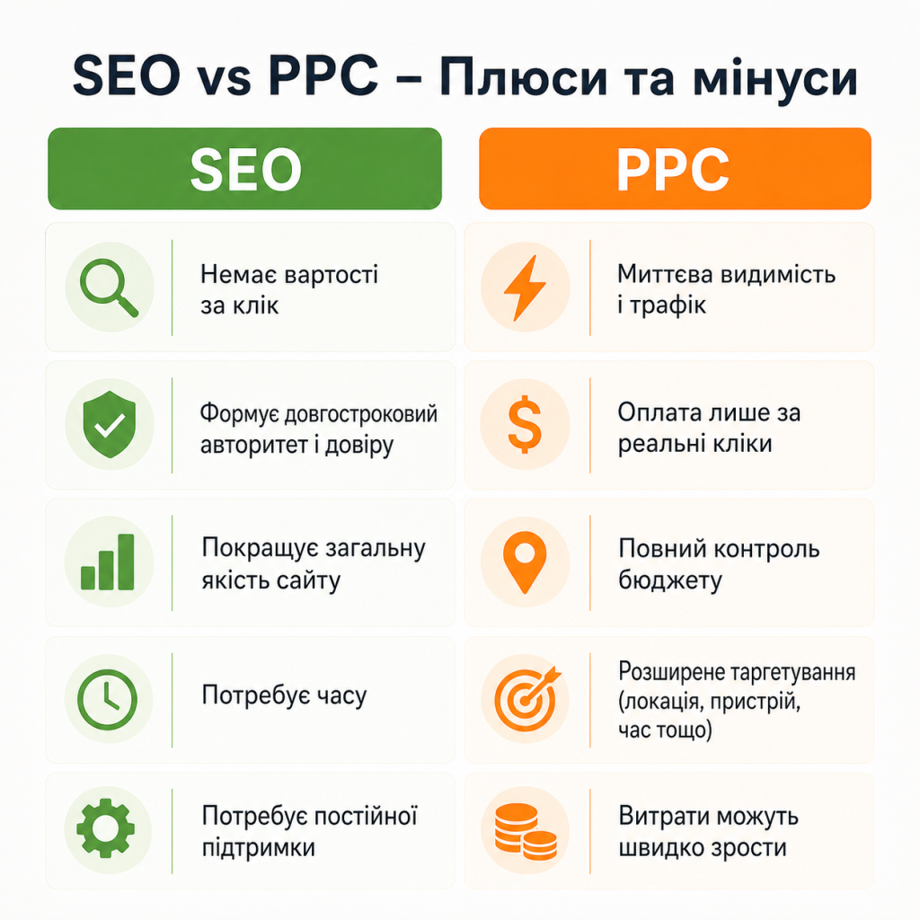 seo vs ppc плюси і мінуси