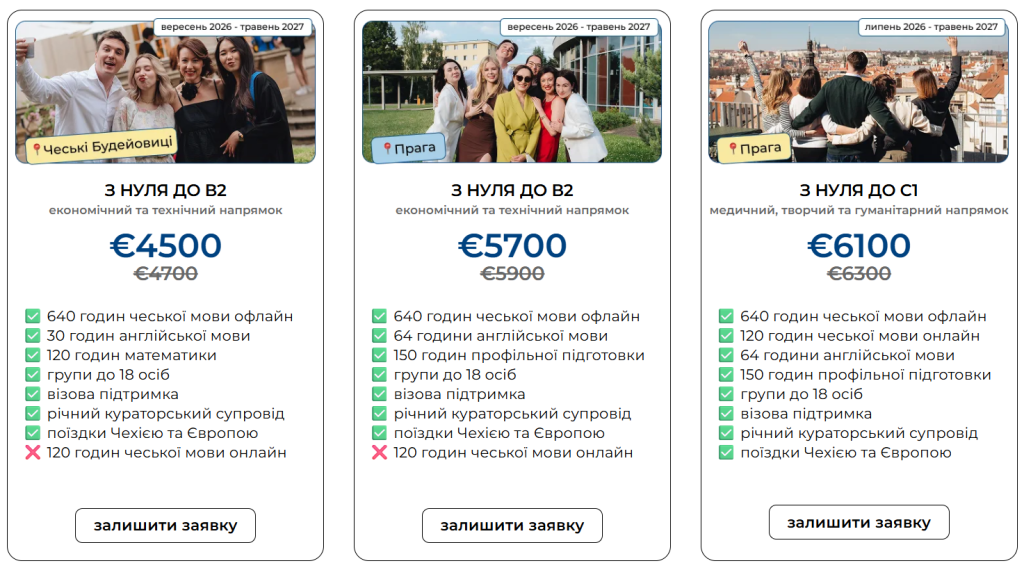 Вартість підготовчих курсів для вступу до ВНЗ Чехії від Best School