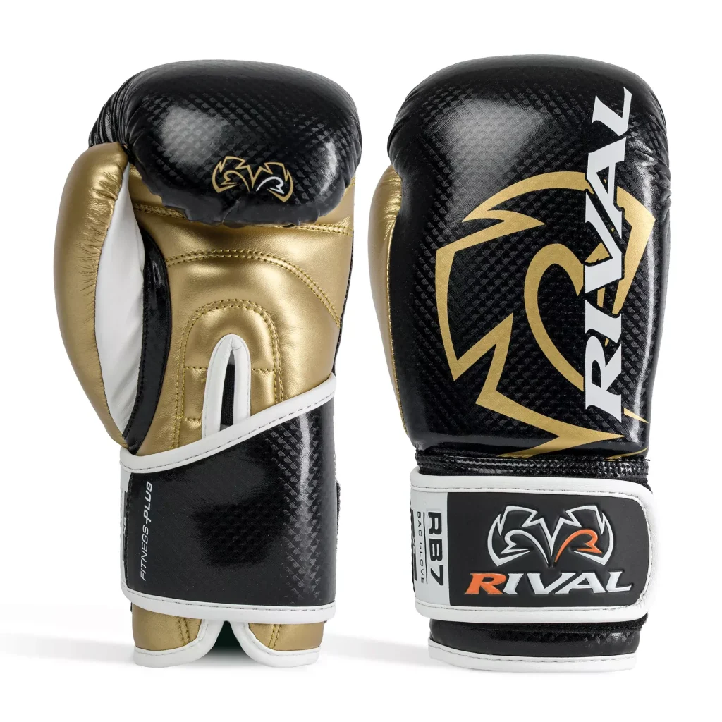 Боксерські рукавиці RIVAL RB7 Fitness Plus Bag Gloves Black/Gold-16 унцій (XL)
