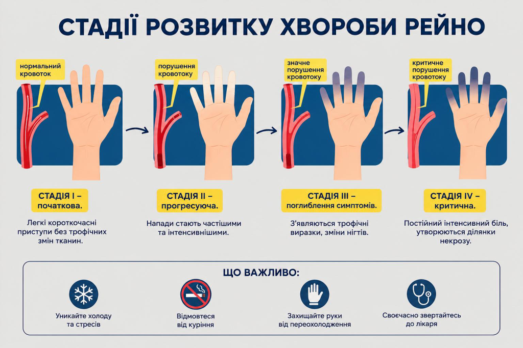 Стадии синдрома Рейно