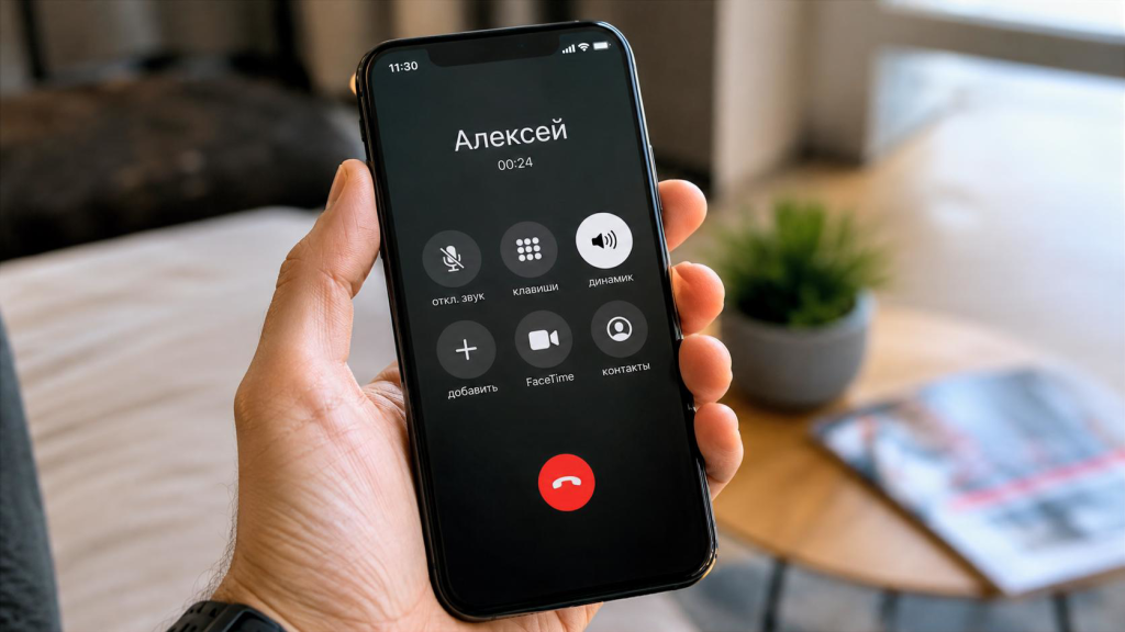 Экран смартфона во время телефонного звонка